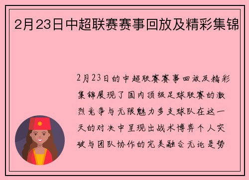 2月23日中超联赛赛事回放及精彩集锦